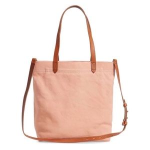 Madewell Canvas Leather Transport Tote Antique Coral medium size